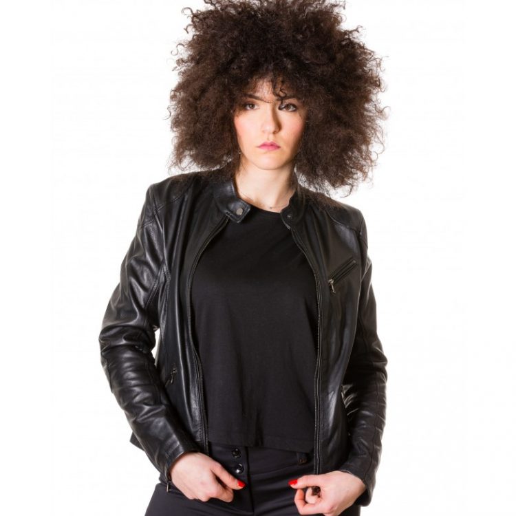 Black Color Nappa Lamb Biker Leather Jacket Smooth Effect
